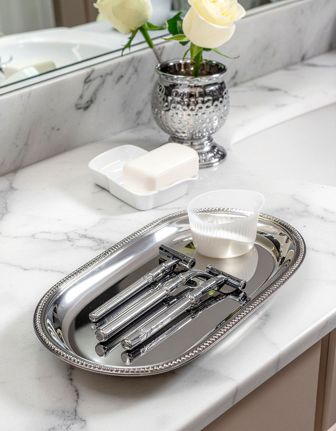 Silver Metal Tray - 30 bathroom tray ideas