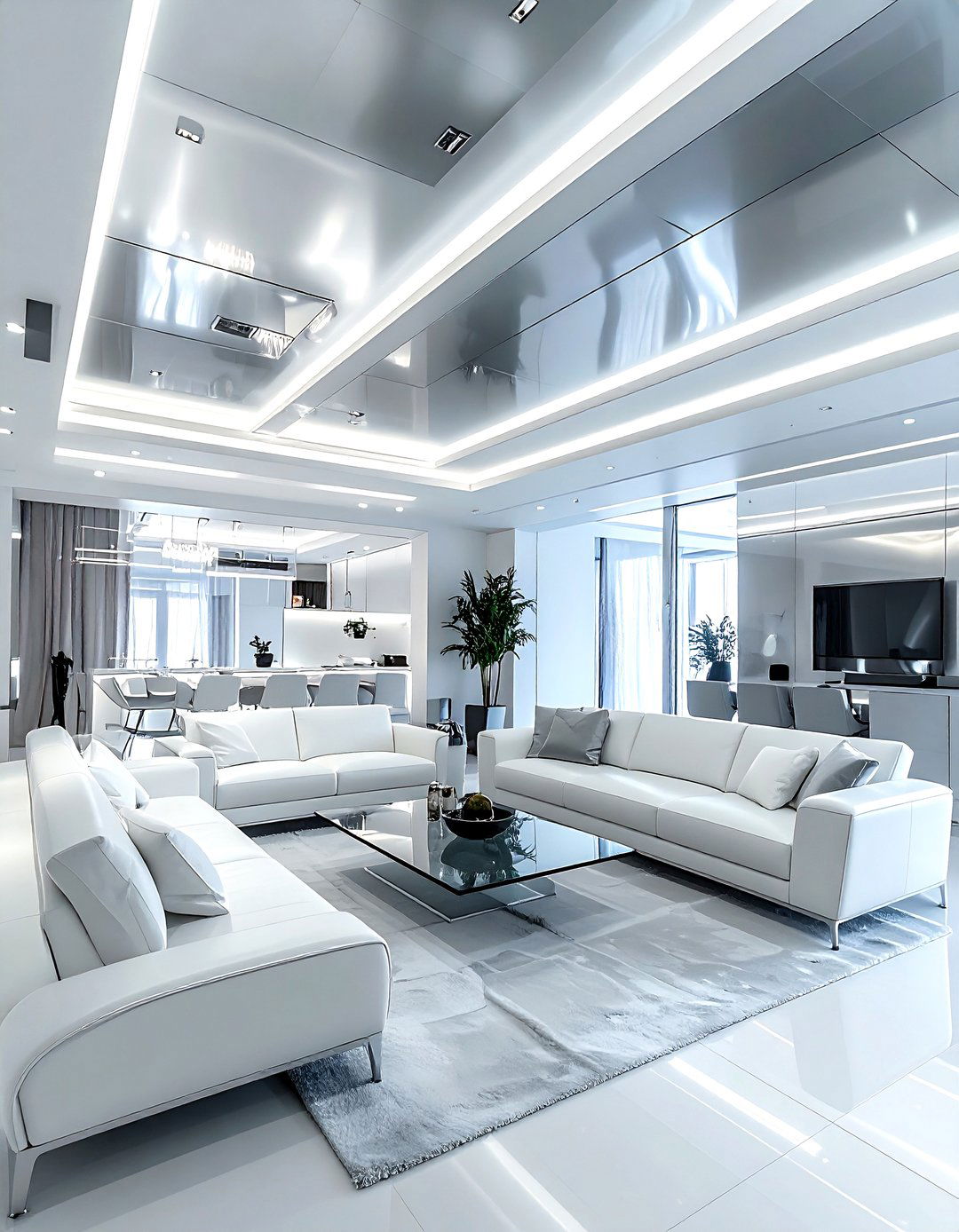 Silver Metallic Ceiling - 30 living room ceiling color ideas