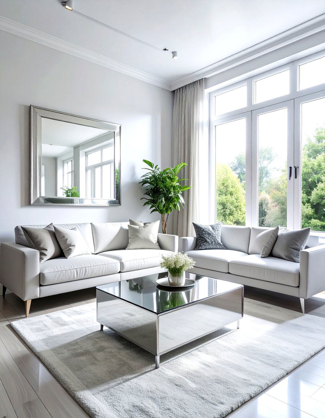 Silver Metallic Mirror - 30 gray living room accessories ideas