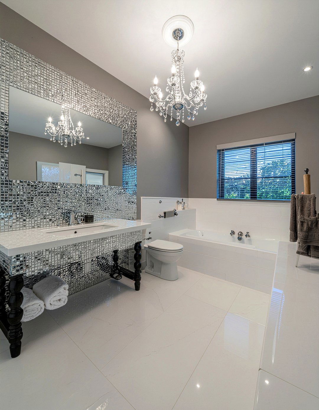 Silver Mirror Mosaic Tile - 30 mosaic tile bathroom ideas
