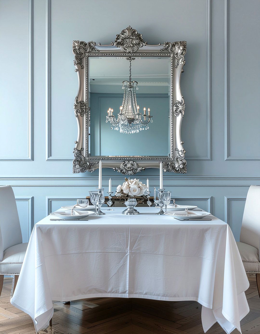 Silver Ornate Mirror With Crystal Chandelier - 30 ornate mirror dining room ideas