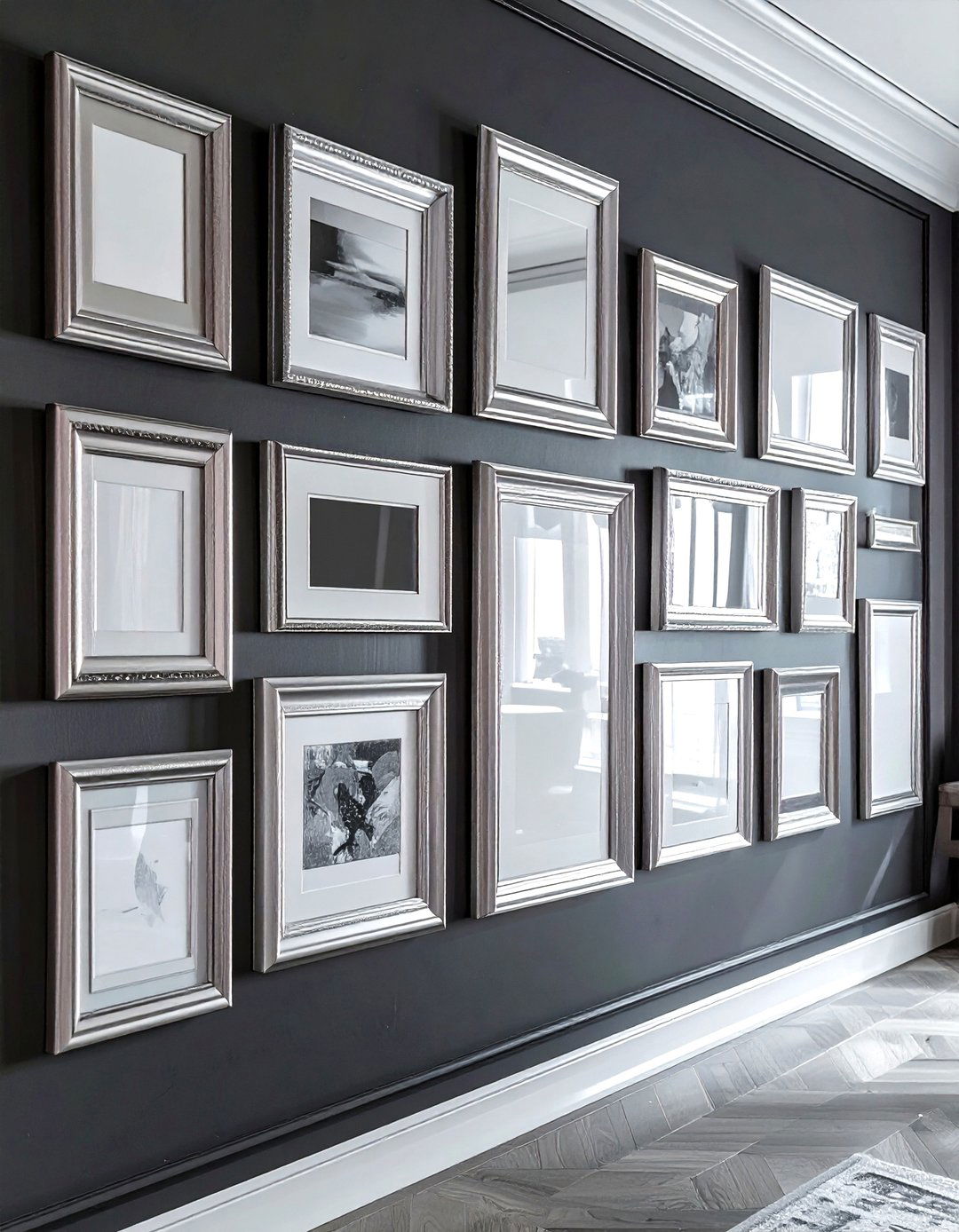 Silver Picture Frame Gallery Wall - 30 silver accent living room ideas