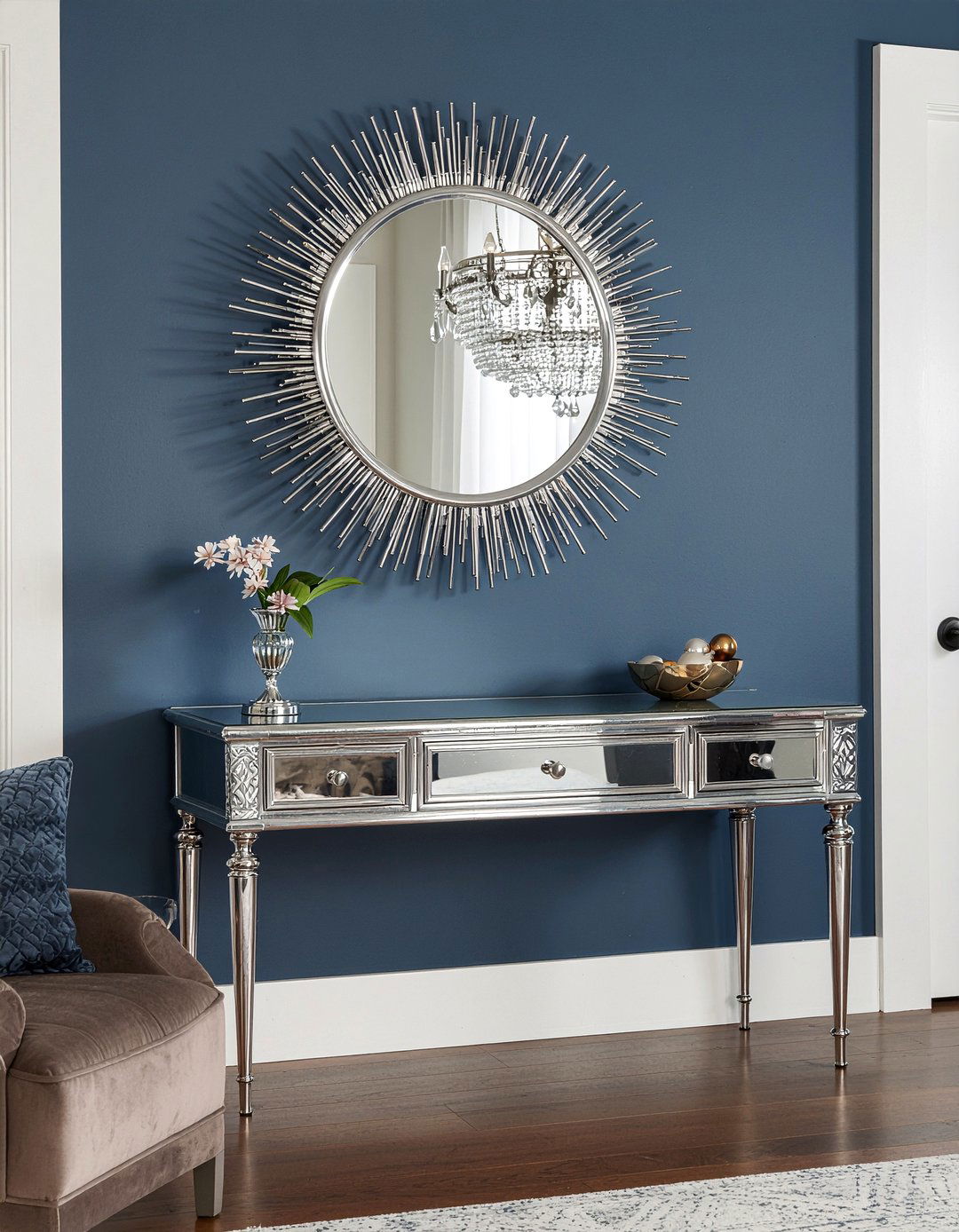 Silver Round Mirror Glam Style - 30 bedroom round mirrors