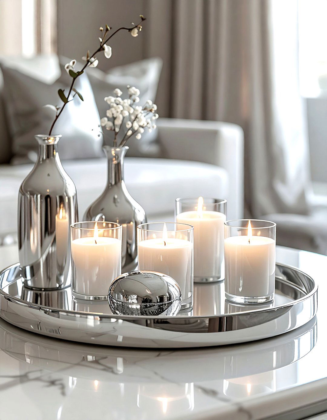 Silver Tray Coffee Table Styling - 30 silver accent living room ideas
