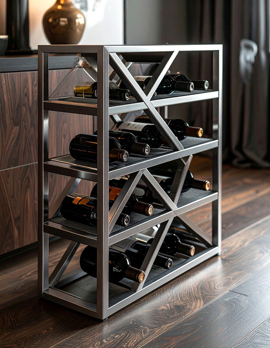 Silver Wine Rack - 30 gray kitchen accessories ideas