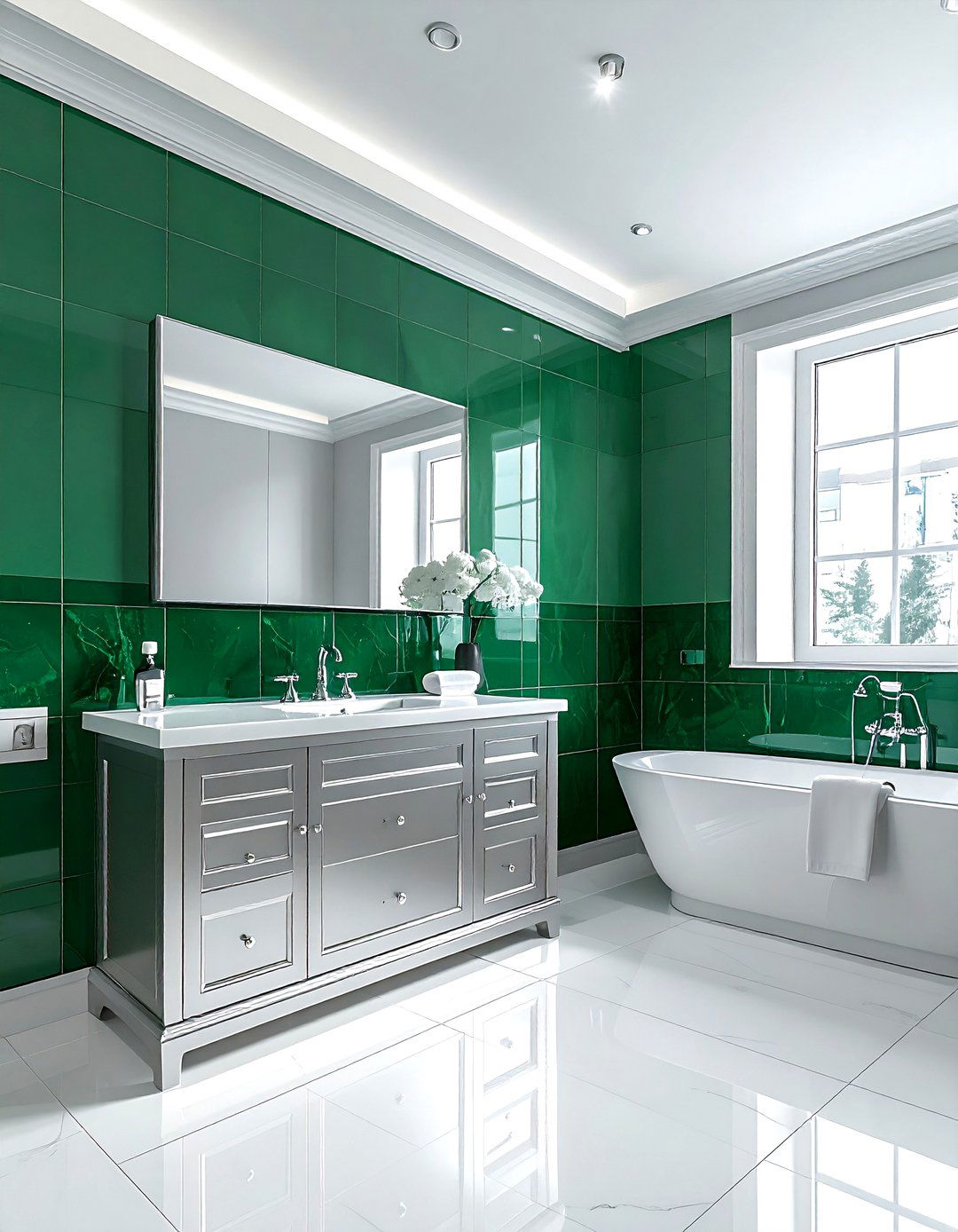 Silver and emerald green bathroom - 30 silver bathroom ideas
