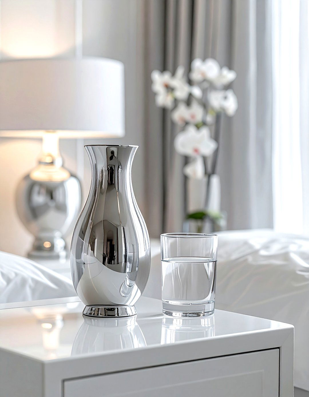 Silver bedside carafe - 30 grey bedroom accessories ideas