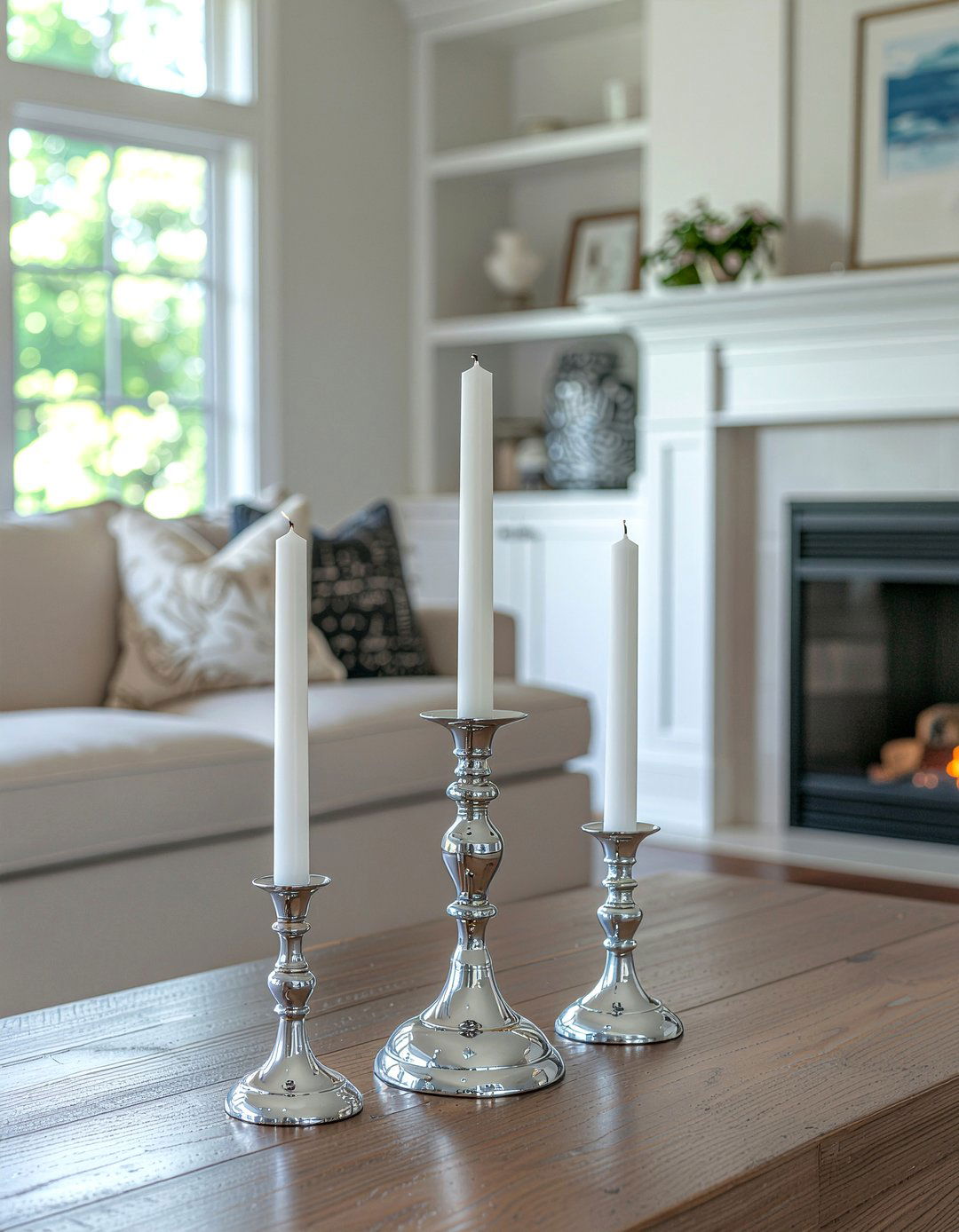 Silver candle holders - 30 chrome accent living room ideas