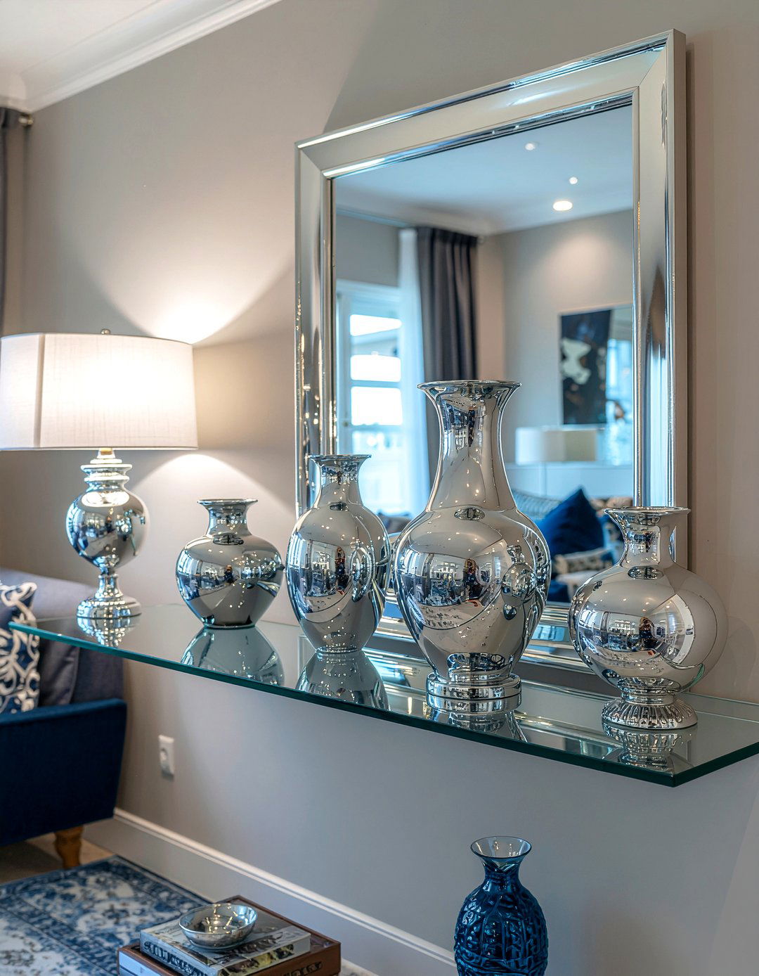 Silver decor accents - 30 modern glam living room ideas