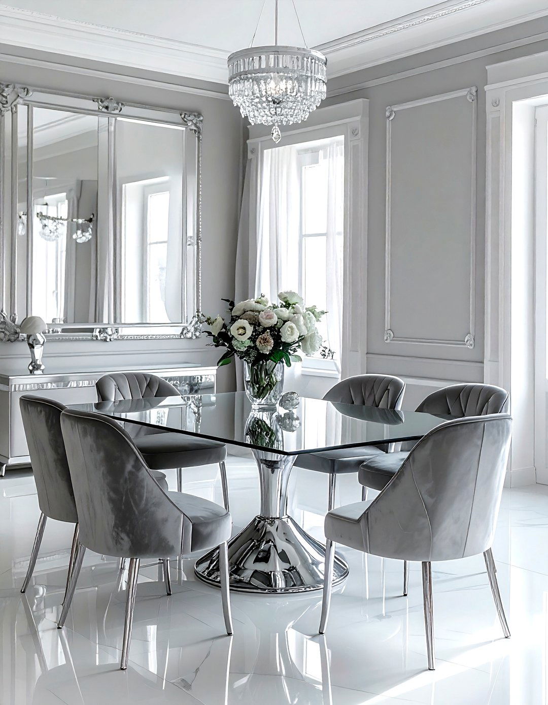 Silver dining room - 30 monochromatic dining room ideas
