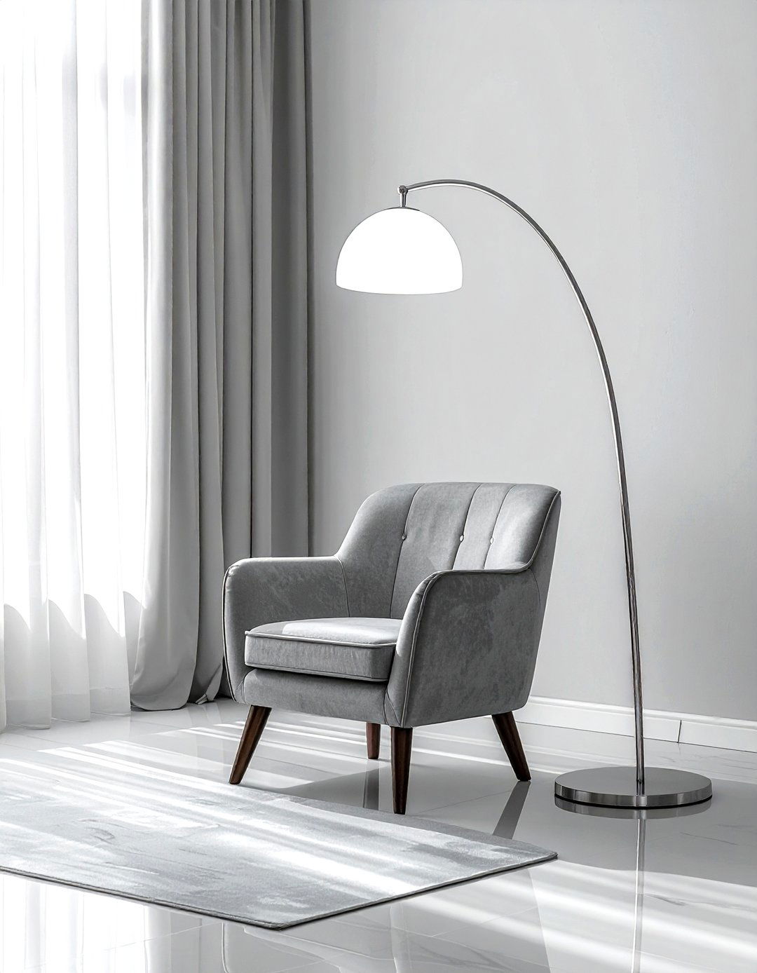 Silver floor lamp - 30 grey living room accessories ideas