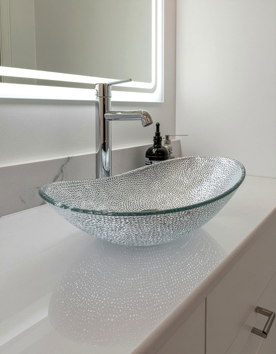 Silver foil glass sink - 30 glass sink ideas