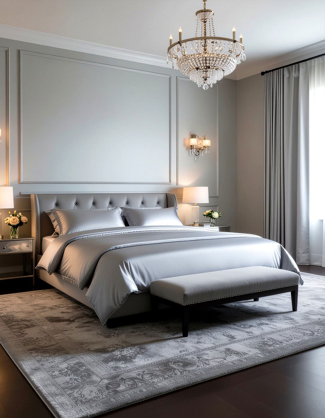 Silver gray silk bedding - 30 all gray bedroom ideas