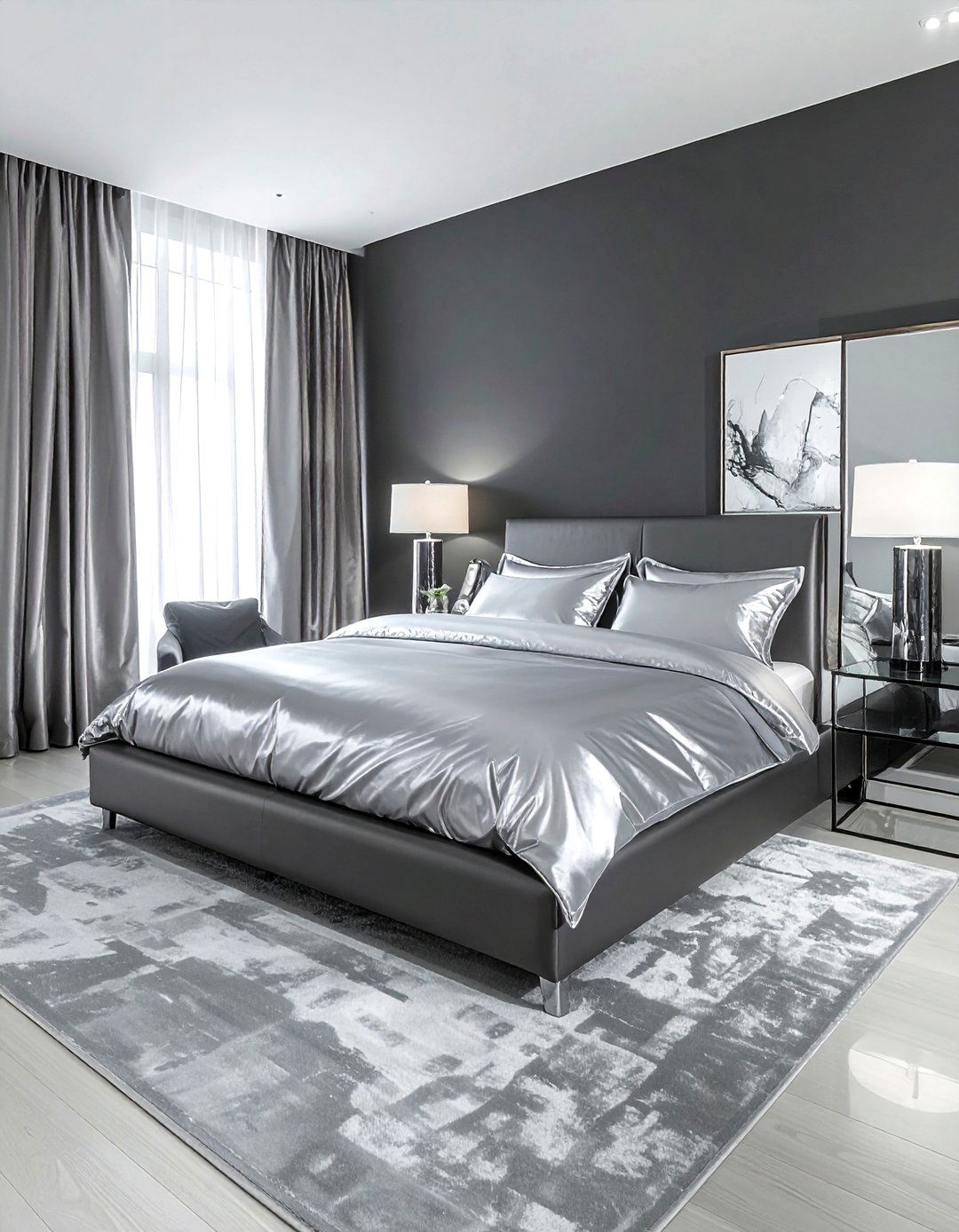 Silver grey silk bedding - 30 contemporary grey bedroom ideas
