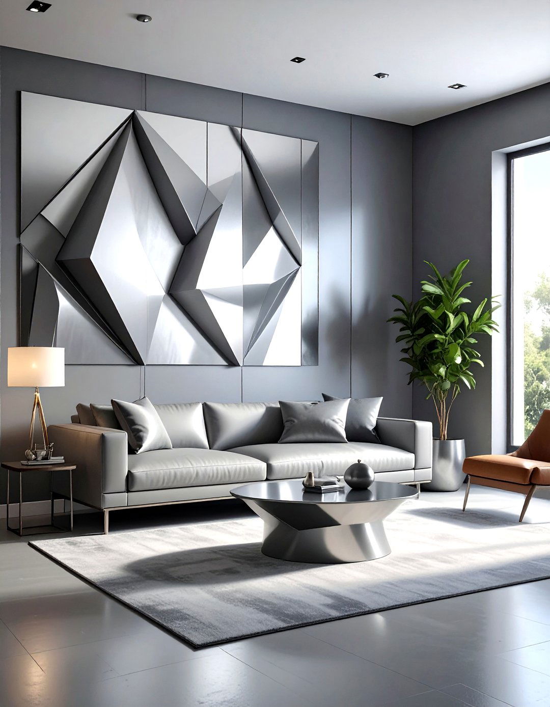 Silver metal wall decor - 30 grey living room accessories ideas