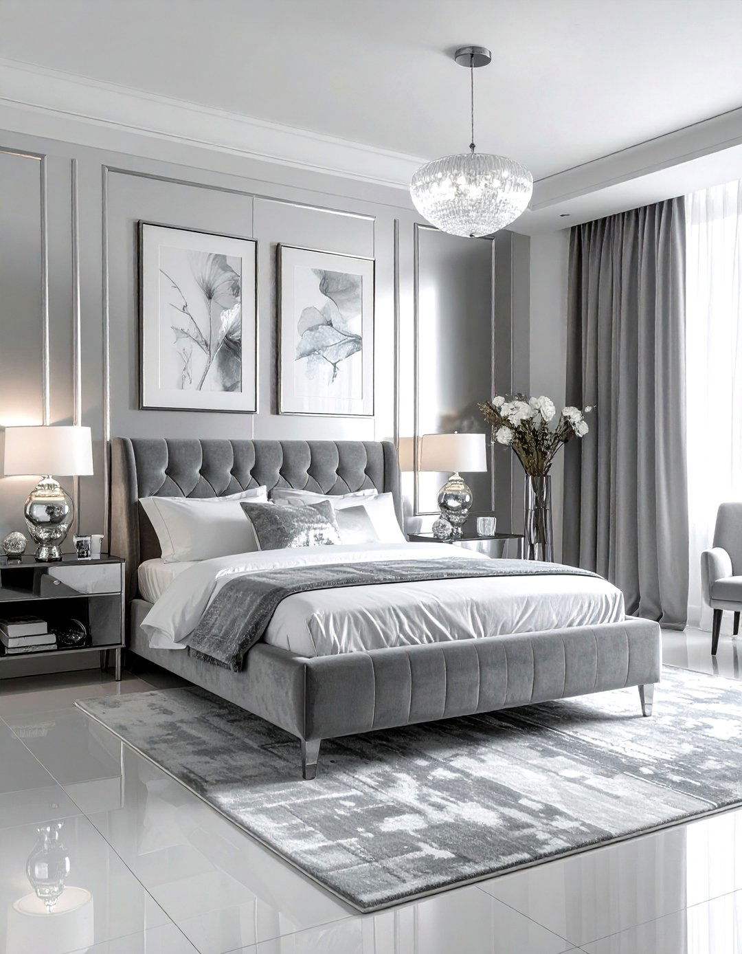 Silver metallic accent bedroom - 30 mid-century glam bedroom ideas