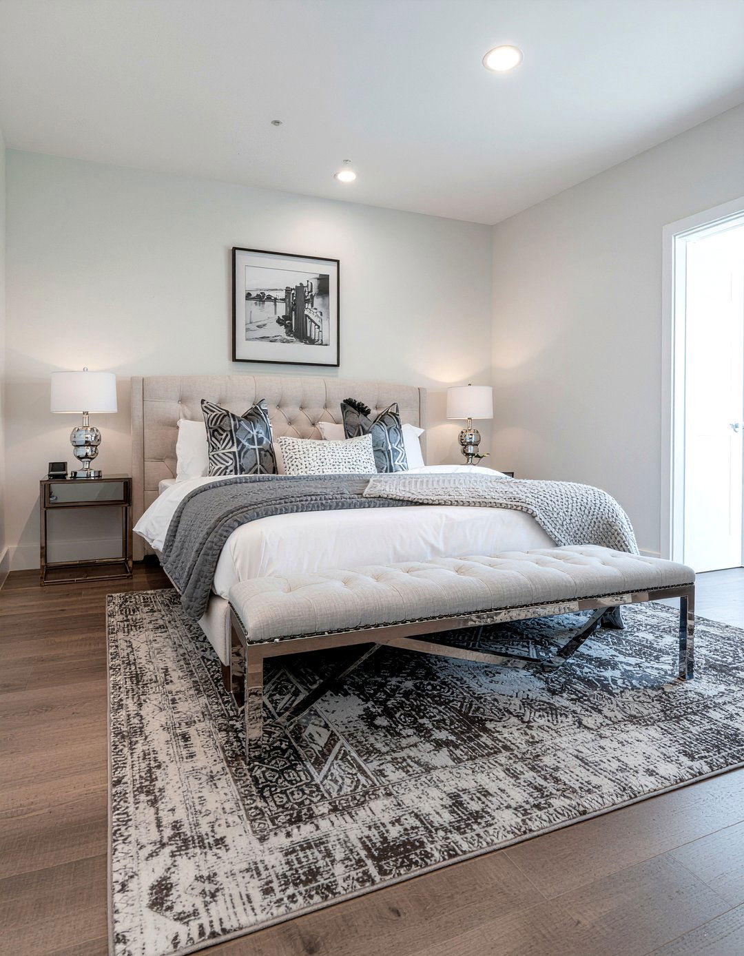 Silver metallic bench - 30 silver accent bedroom ideas