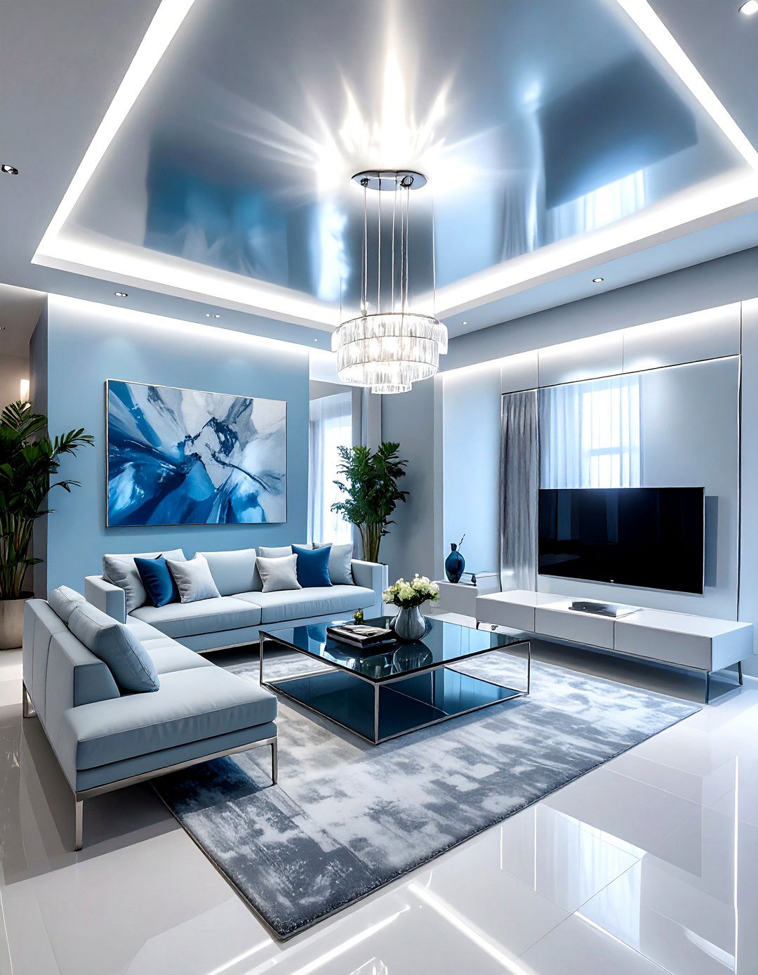 Silver metallic living room ceiling - 30 living room painted ceiling ideas