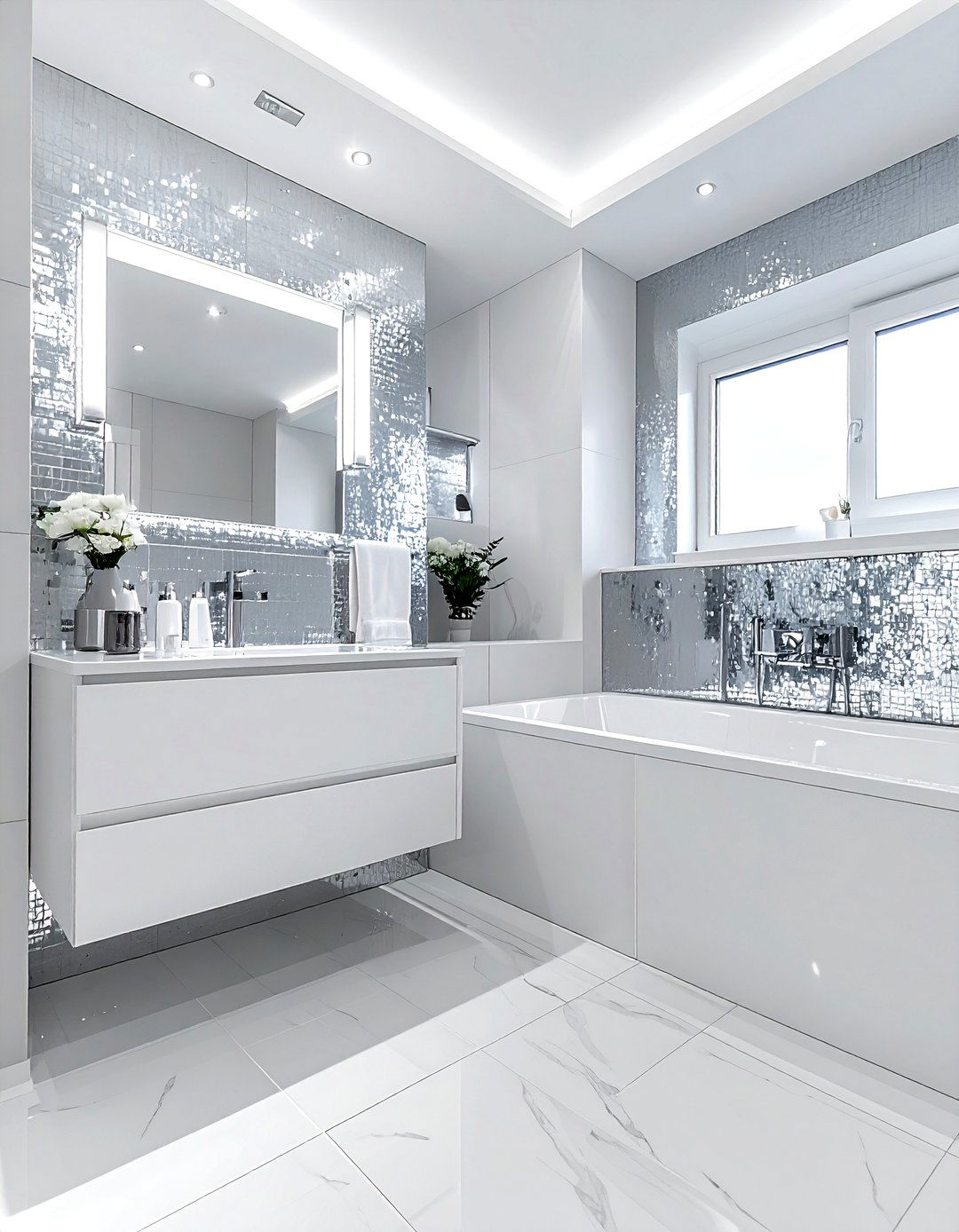 Silver mosaic bathroom - 30 silver bathroom ideas