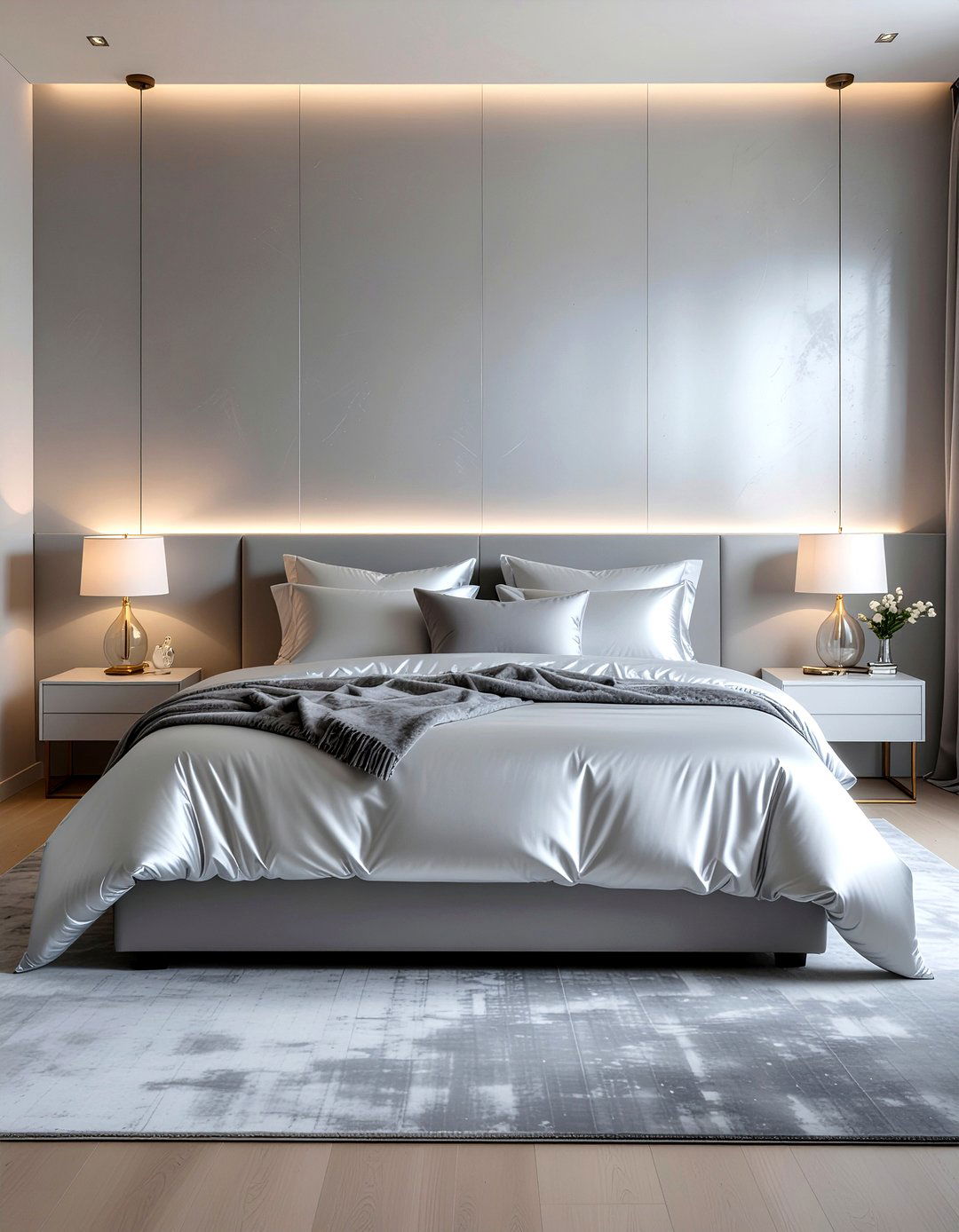 Silver satin bedding set - 30 bedroom satin bedding ideas