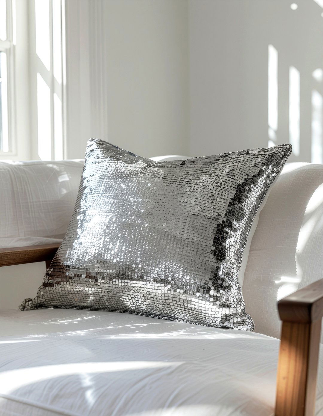 Silver sequin pillow - 30 silver accent bedroom ideas