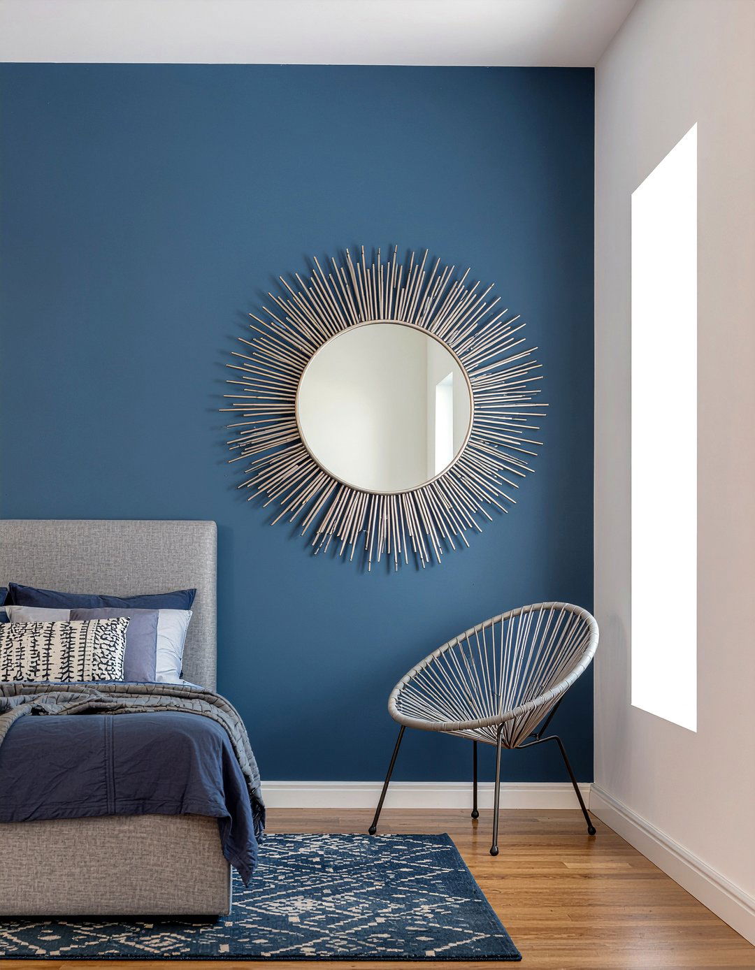 Silver sunburst mirror - 30 silver accent bedroom ideas
