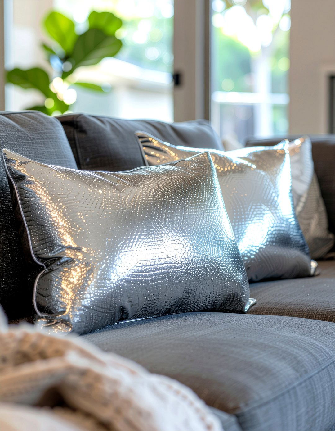 Silver throw pillow - 30 chrome accent living room ideas