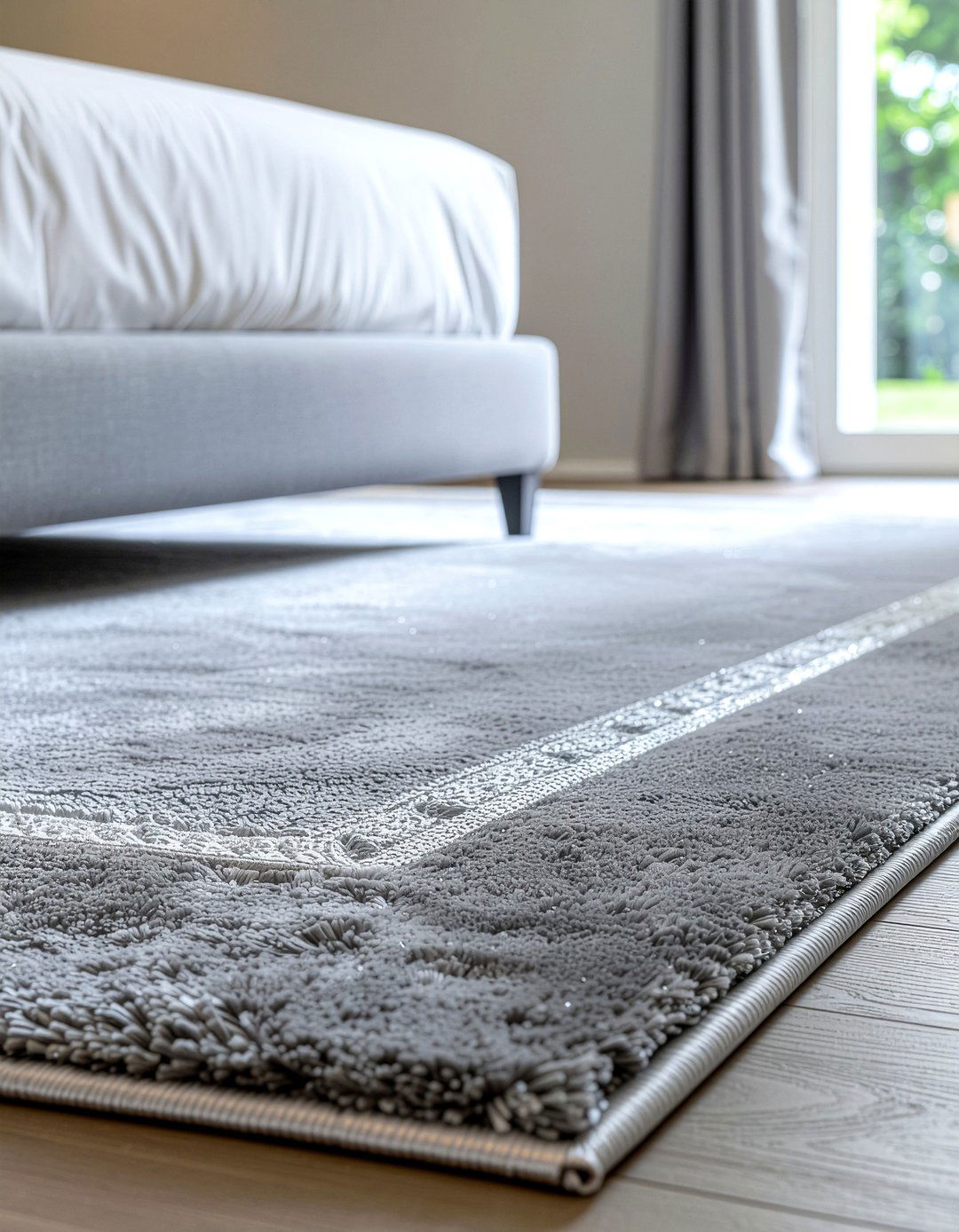 Silver trim area rug - 30 silver accent bedroom ideas