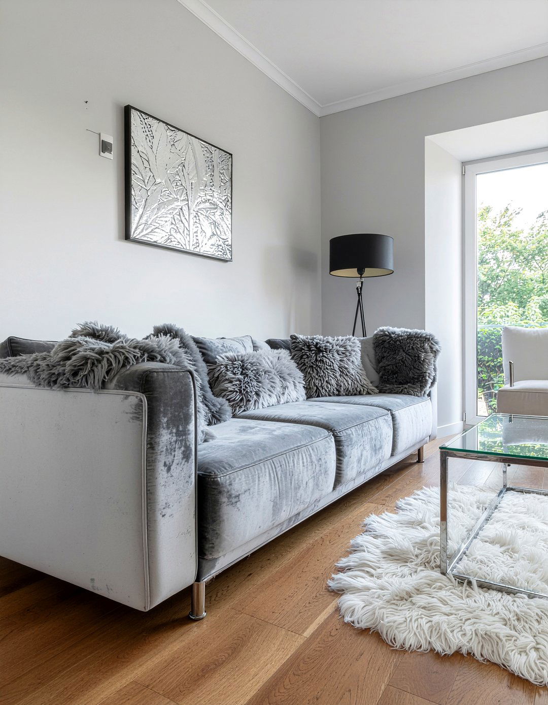 Silver velvet sofa - 30 velvet sofa living room ideas