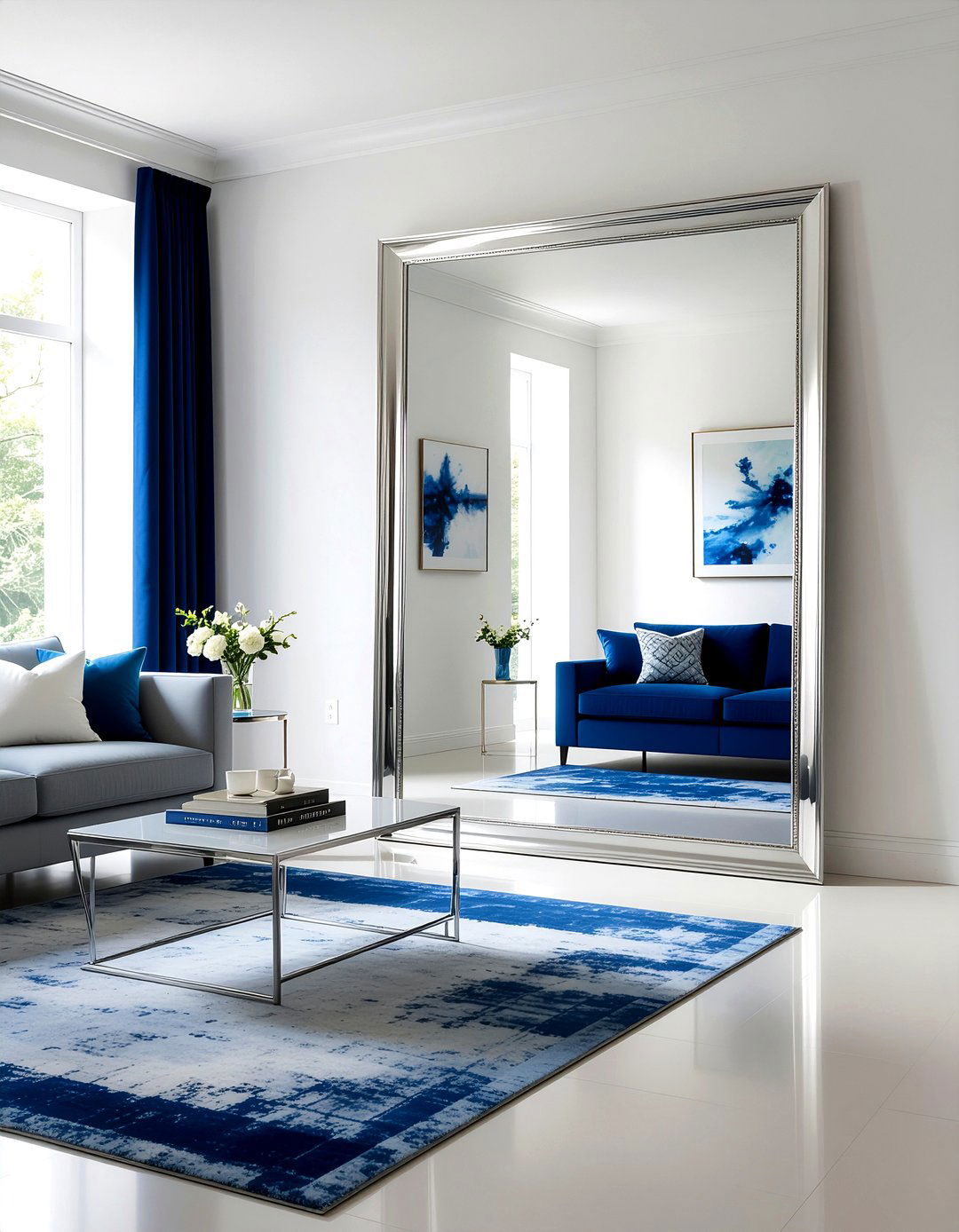 Silver wall mirror - 30 metal accent living room ideas