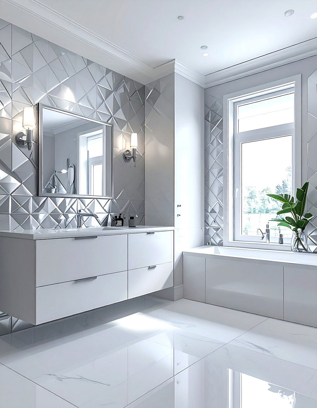 Silver wallpaper bathroom - 30 silver bathroom ideas