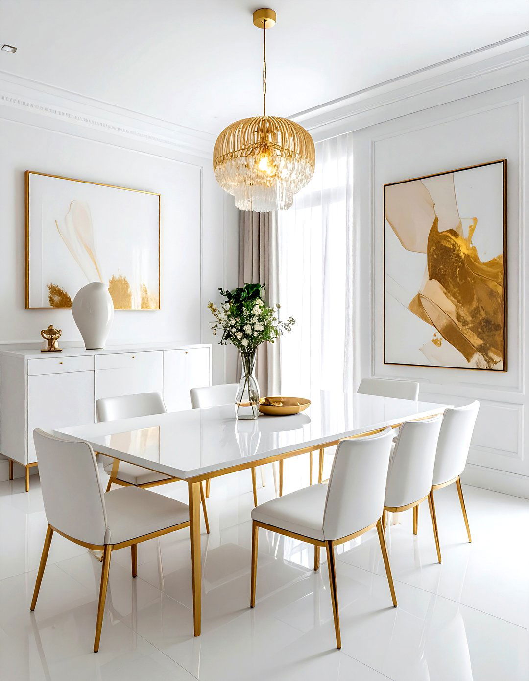 Simple white gold dining space - 30 gold and white dining room ideas