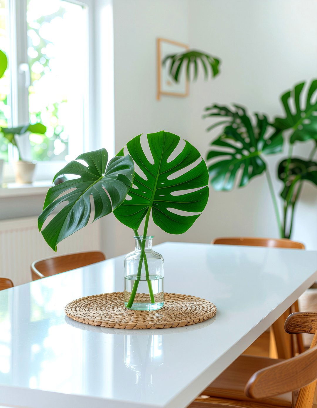 Single Monstera Leaf - 30 minimalist centerpiece dining ideas