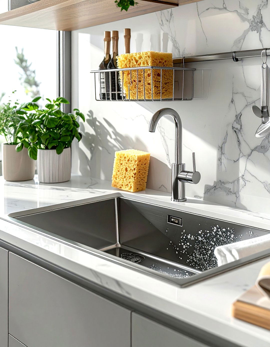 Sink caddy for sponges - 30 kitchen storage tips