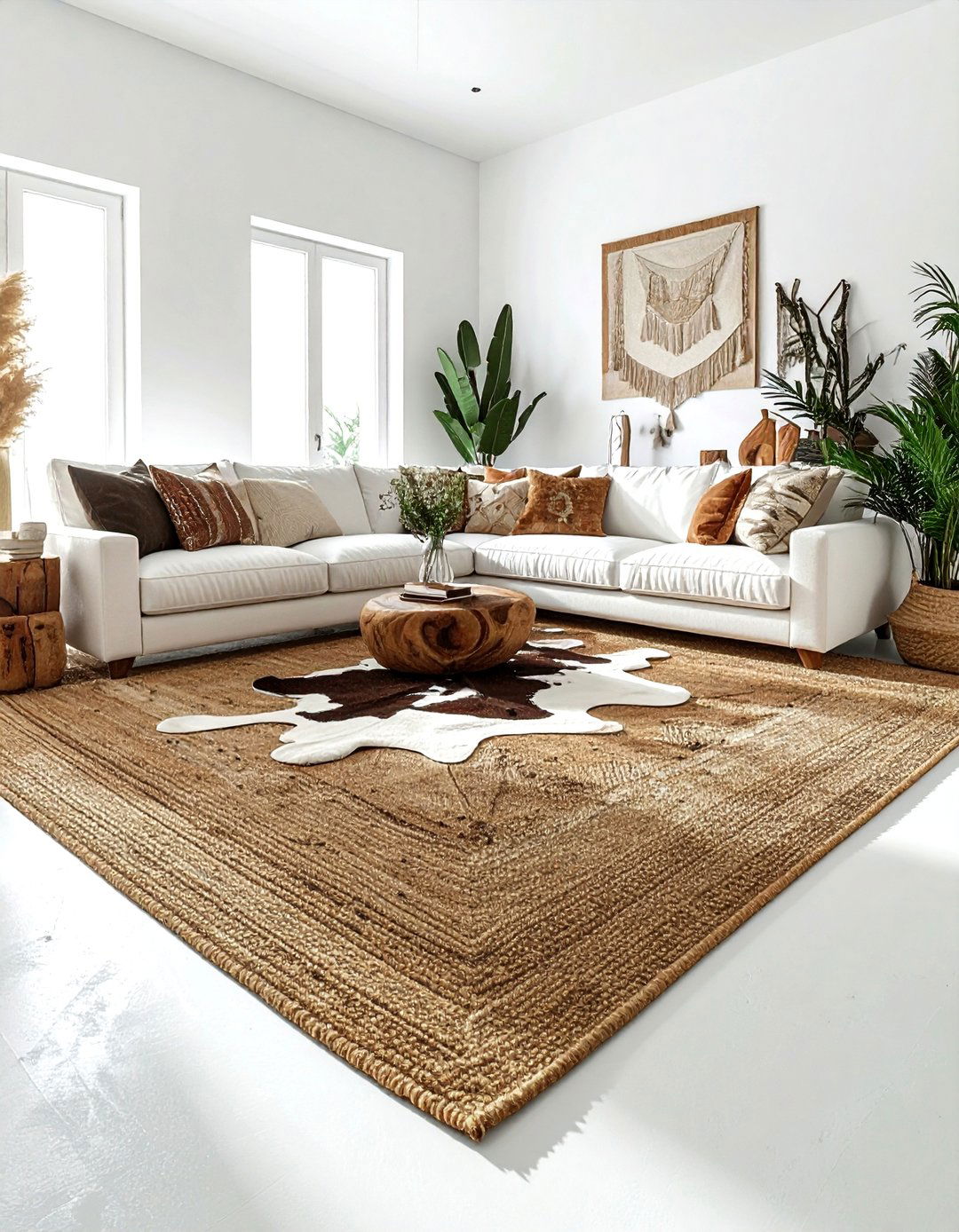 Sisal Rug Layered With Faux Hide - 30 sisal rug ideas