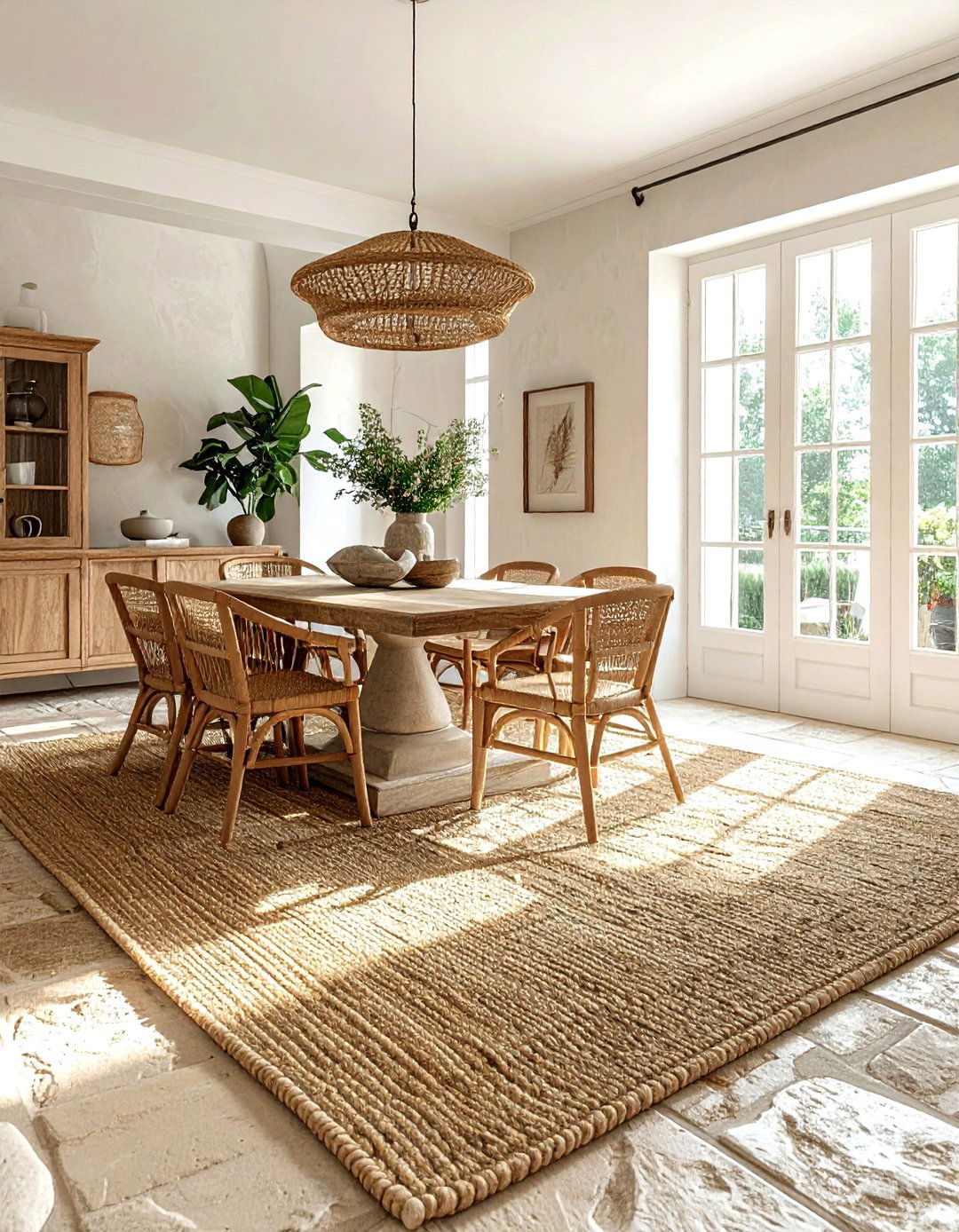 Sisal rug dining room - 30 French farmhouse dining room ideas