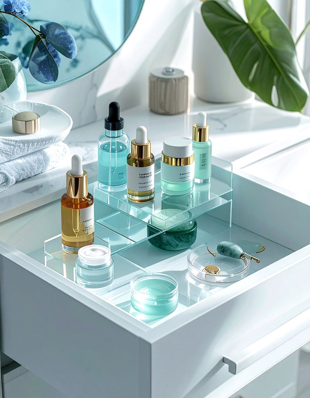 Skincare drawer setup - 30 bathroom drawer organization ideas