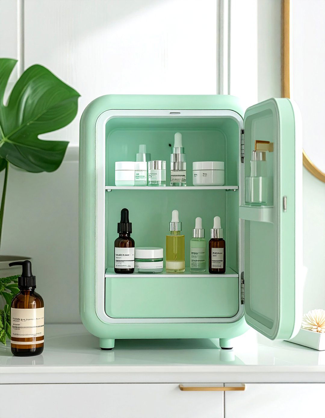 Skincare fridge for products - 30 bathroom organization hacks