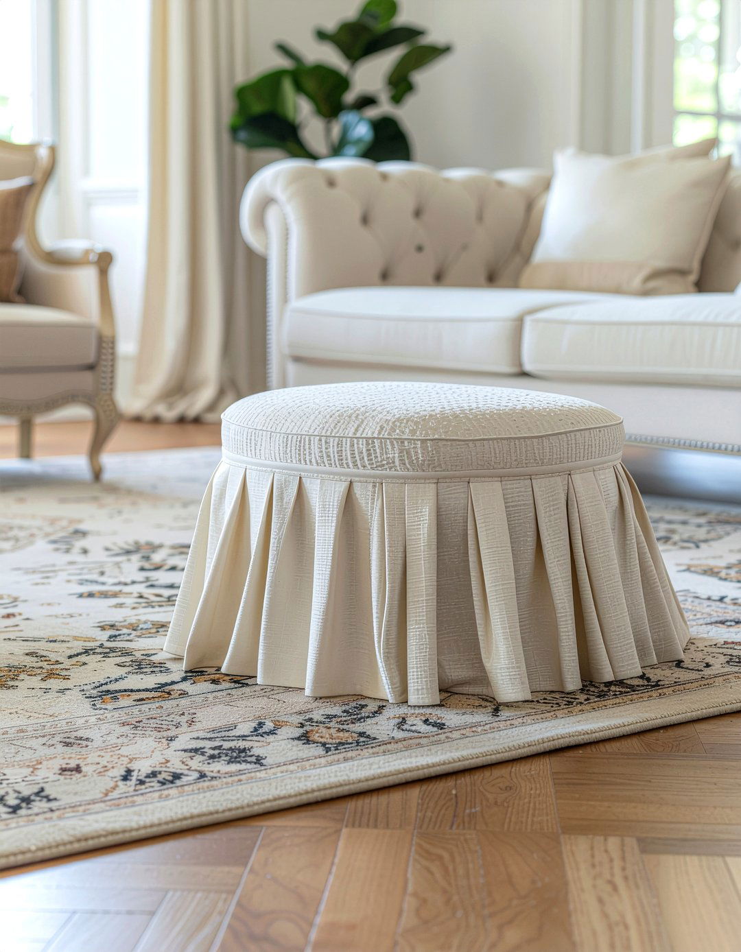 Skirted Fabric Footstool - 30 living room footstool ideas