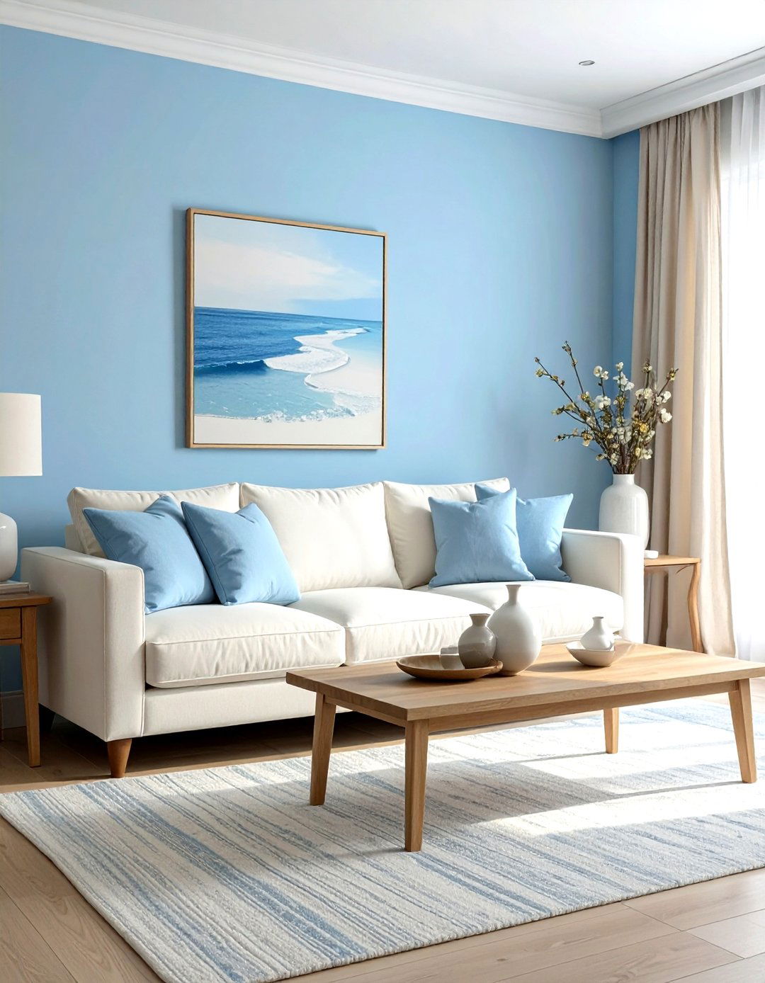 Sky Blue Accent Wall - 30 sky blue living room ideas