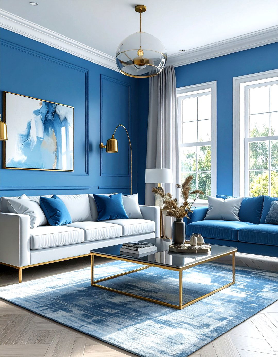 Sky Blue And Brass Accents - 30 sky blue living room ideas
