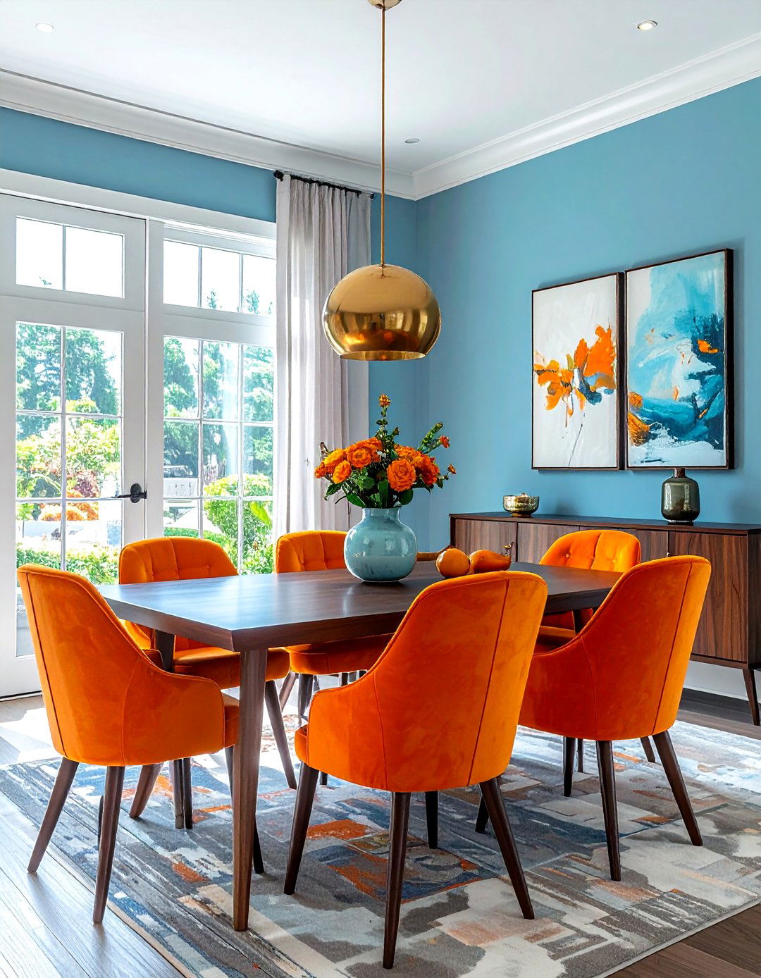 Sky Blue And Orange Dining Room - 30 sunset dining room ideas