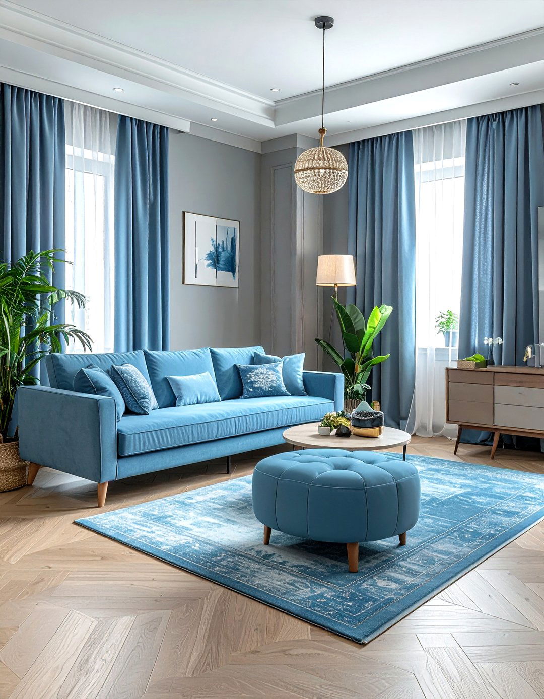 Sky Blue And Soft Gray Living Room