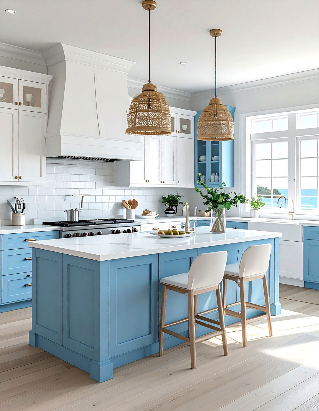 Sky Blue And White Coastal Kitchen - 30 two-tone kitchen ideas
