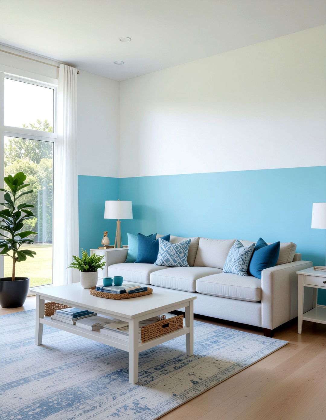 Sky Blue And White Living Room Wall - 30 living room two tone walls
