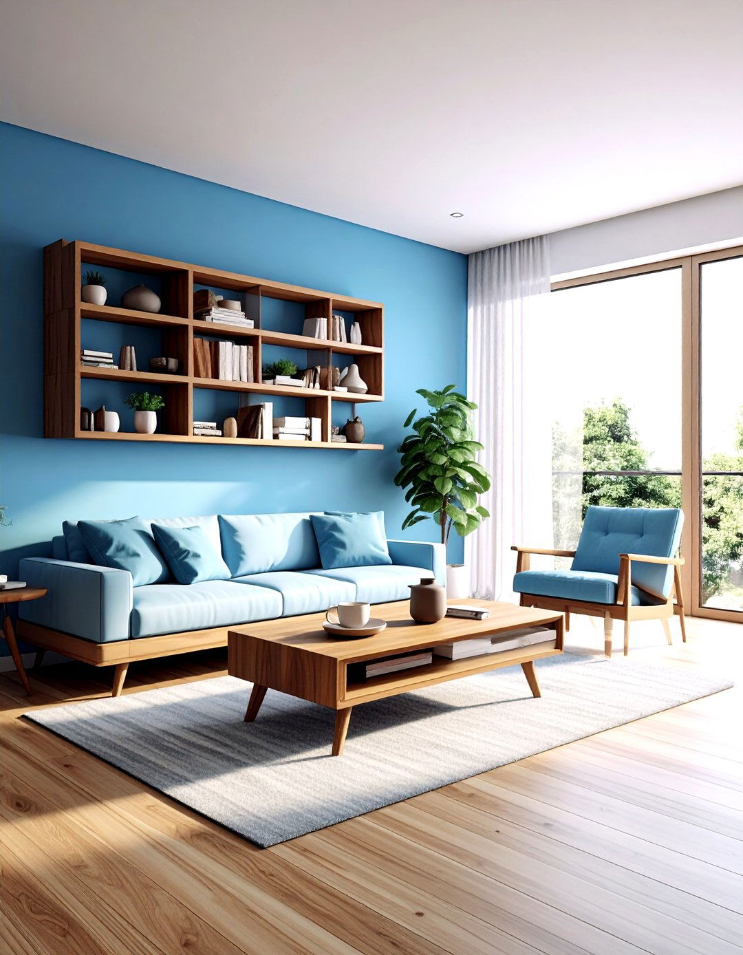 Sky Blue And Wood Living Room - 30 sky blue living room ideas