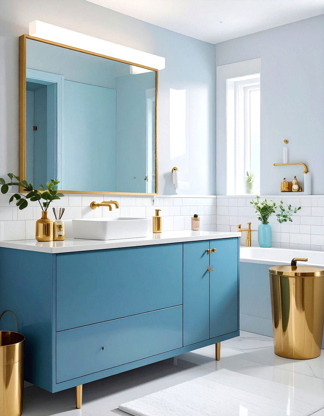 Sky Blue Bathroom Gold Accessories - 30 blue and gold bathroom ideas