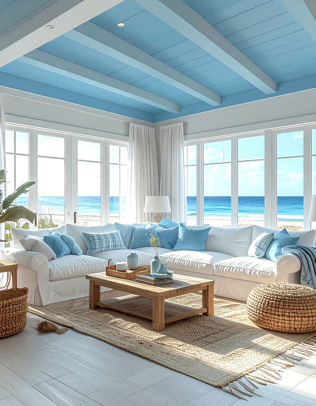 Sky Blue Ceiling - 30 living room ceiling color ideas