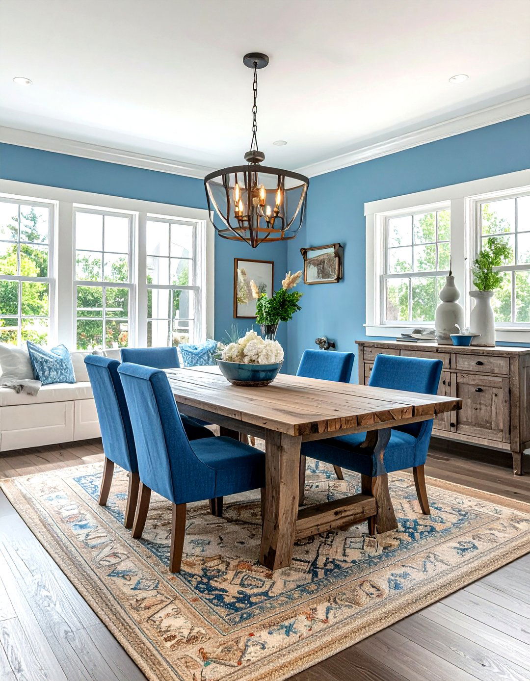 Sky Blue Coastal Farmhouse - 30 sky blue living room ideas