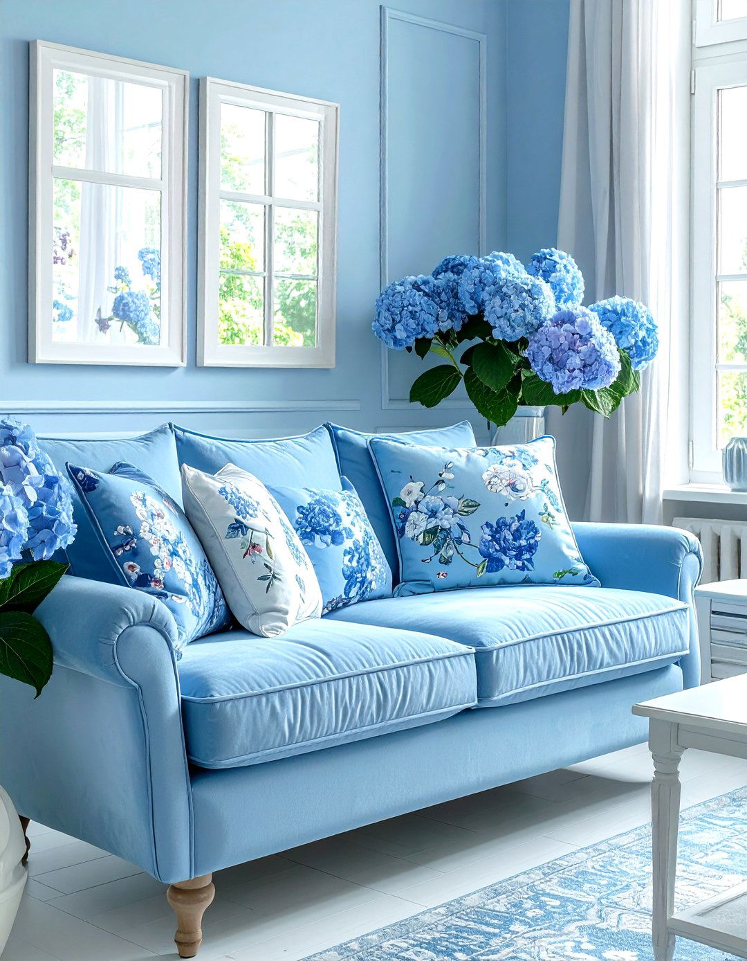Sky Blue Floral Decor - 30 sky blue living room ideas
